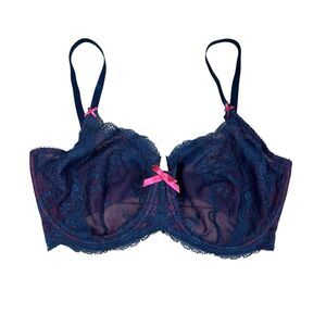 Elle Macpherson Intimates Blue Pink Lace Floral Balconette Bra Size 32F